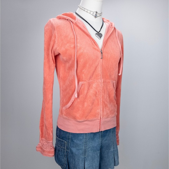 Juicy Couture Pink Terry Zip Hoodie Made in USA Y2K Medium - Picture 2 of 6